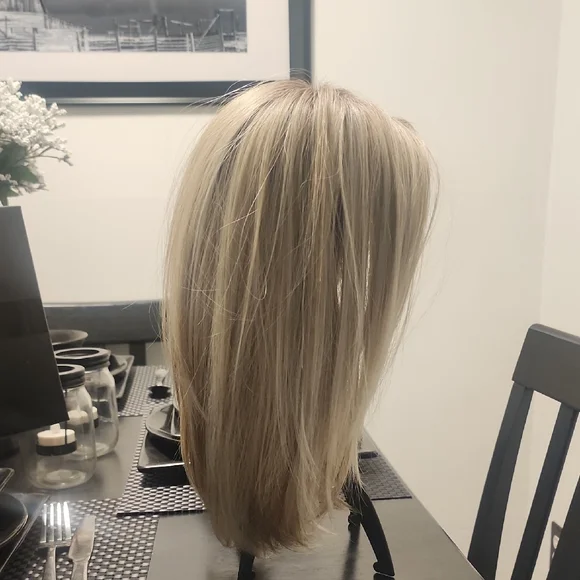 Blonde Straight Synthetic Wig - Natural Light Blonde Milkshake Blonde Hand Tied - Picture 5 of 11